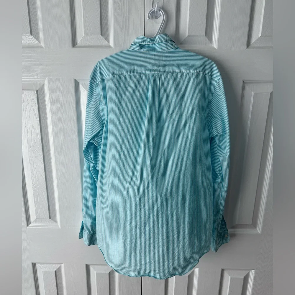 Polo Ralph Lauren Teal White Striped Button Down Dress Shirt L Pink Pony Florida